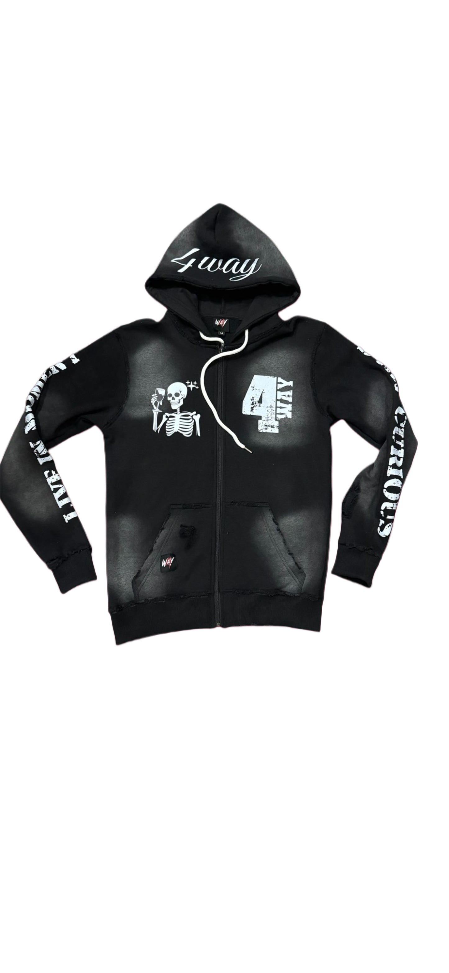 'Distress Ripping Stay Curious' 4Way Zip Up